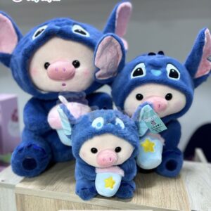 Peluche cerdito con disfraz de Stitch en felpa suave, ideal para fans de Stitch y la película de Lilo y Stitch