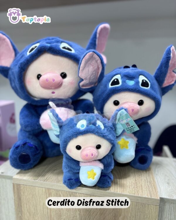Peluche cerdito con disfraz de Stitch en felpa suave, ideal para fans de Stitch y la película de Lilo y Stitch