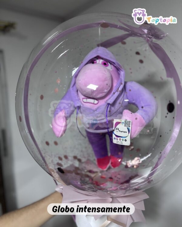 peluche dentro de globo burbuja transparente decorado