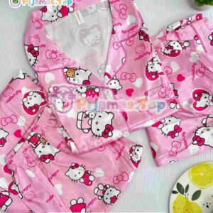 Pijama de Hello Kitty en seda para dama con estampado tierno y elegante