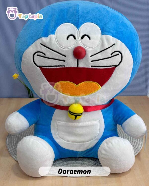 Muñeco Doraemon felpa premium, gato robot azul con bolsillo mágico y cascabel amarillo
